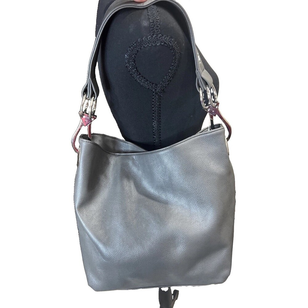 Braciano Charcoal Gray Vegan Leather Shoulder Bag Purse Classic Minimalist